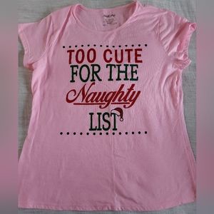 Christmas T-Shirt "Too cute for the naughty list" Girls Size:XL